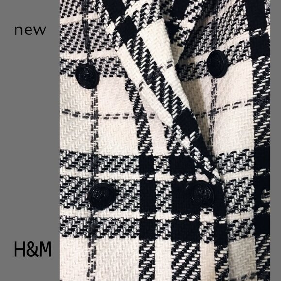 2-pc NWT H&M black & white plaid textured-weave blazer and skirt set, Sz S & 8 - Picture 8 of 12